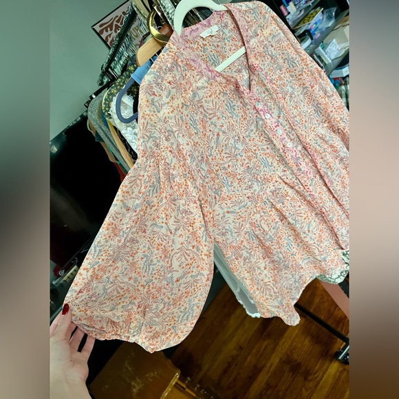 Easel Flowy Floral Blouse Pink and Peachy Orange Small Fits Bigger - Picture 6 of 12